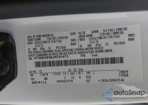 2018 Ford F-150 Xlt из США, поврежденный, VIN 1FTEW1E58JKF91473